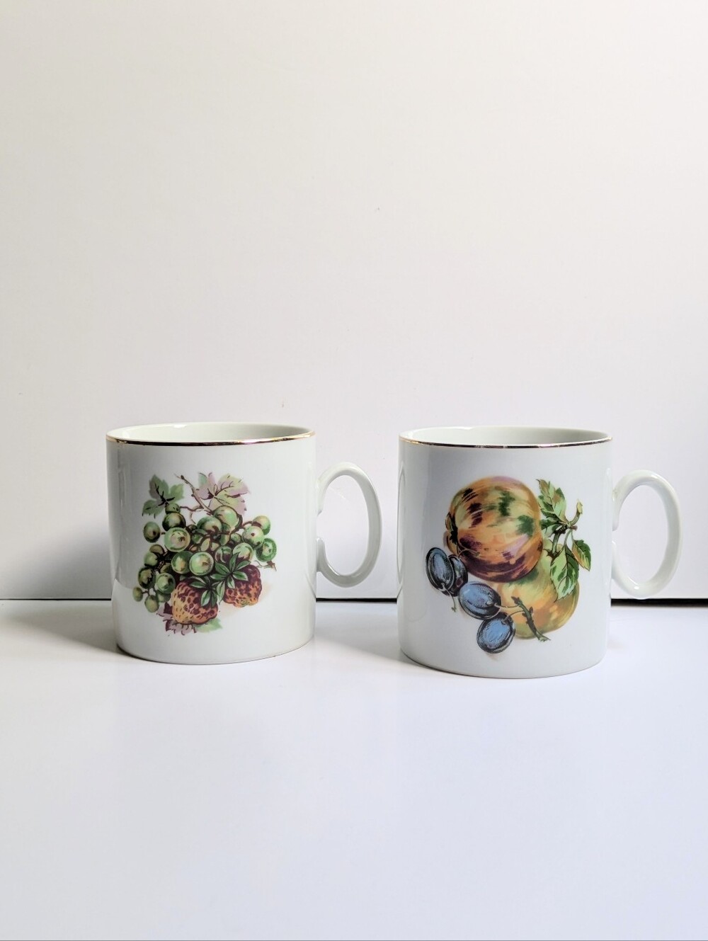 2 Vintage Coffee Mugs Fruit Pattern Crown D Czechoslovakia Porcelain China